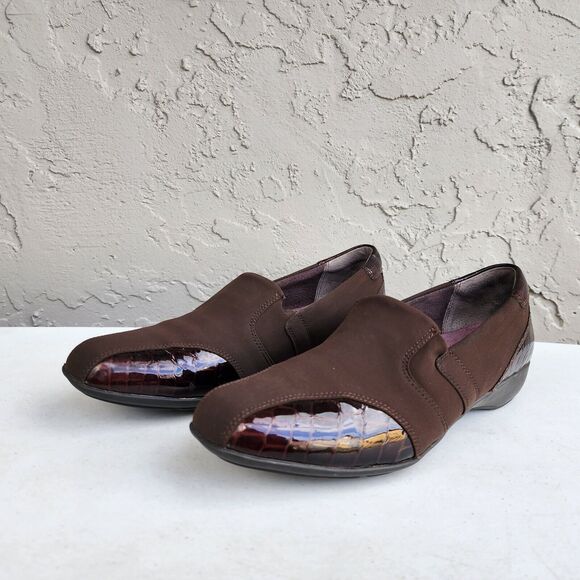 Clarks Loafers Womens 10 Slip On Shoes Brown Leather Croc Pattern Noreen Will - Picture 2 of 13
